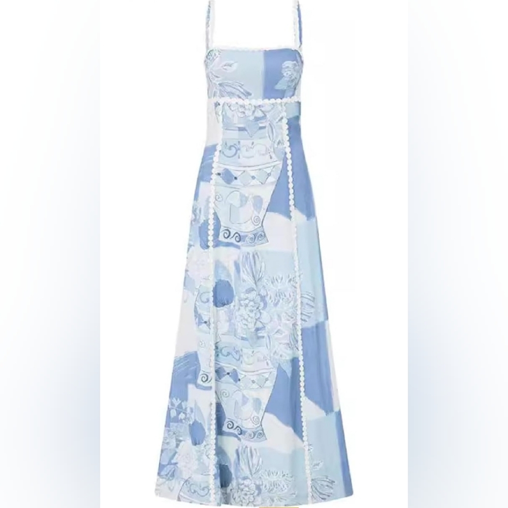 NWOT Blue Geometric Maxi Sundress S